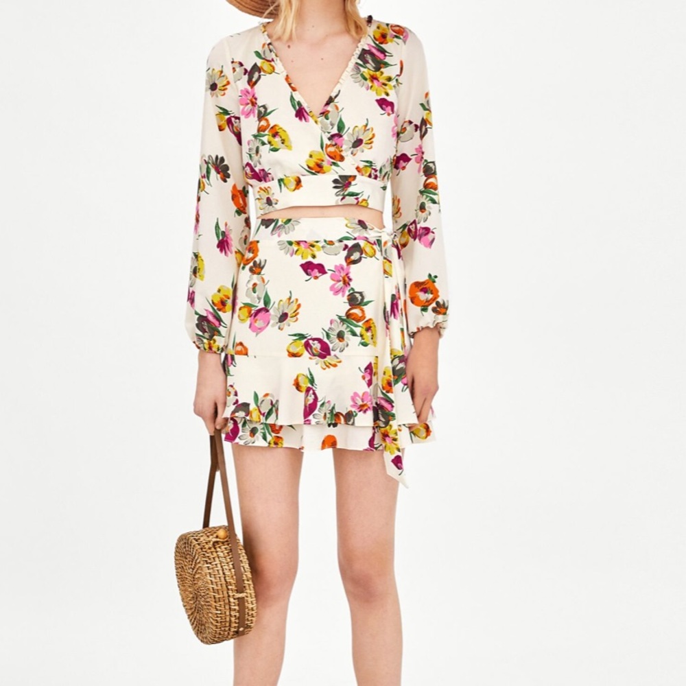 Zara floral print skirt set